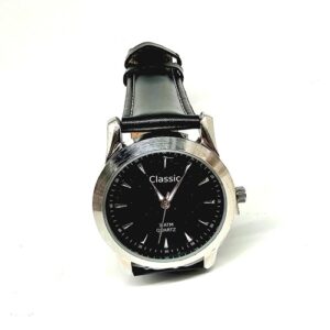 Armbanduhr mit schwarzem Lederband (NEUWARE)